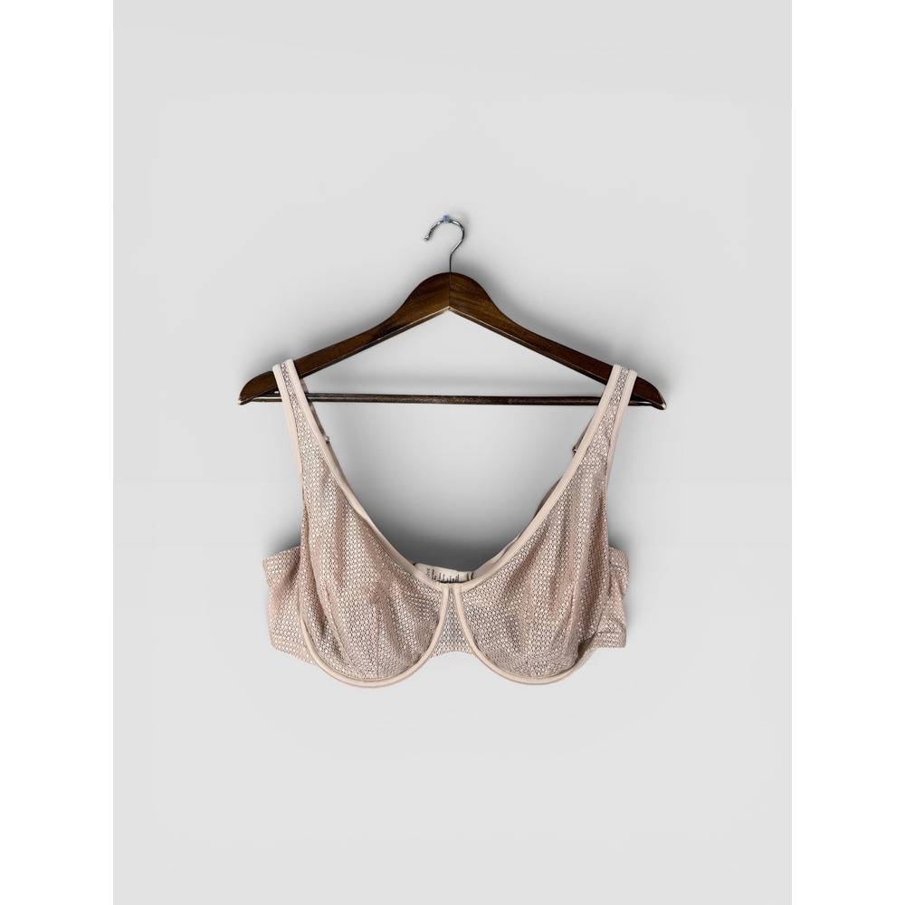 ThirdLove Unlined Modern Mesh Scoop Bra Womens 38E Tan Nude Lace Underwire